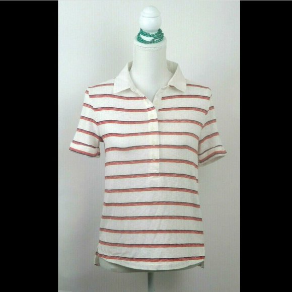 Universal Thread Goods Co. Women's Polo Shirt Size M Striped White Orange (SS88) - Picture 6 of 7